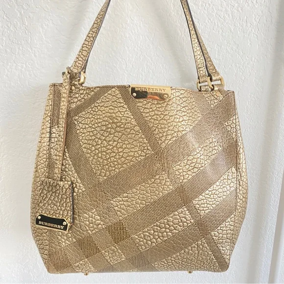 Burberry gold check leather bag